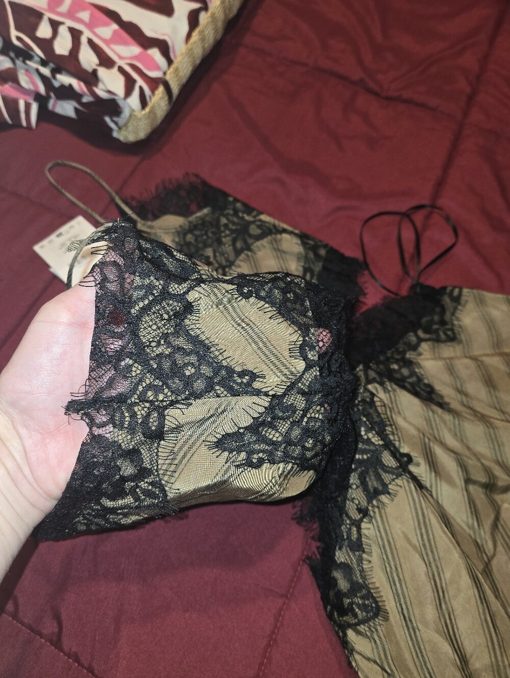Zara Olive Green Slip Dress with Black Lace Trim - Picture 12 of 16